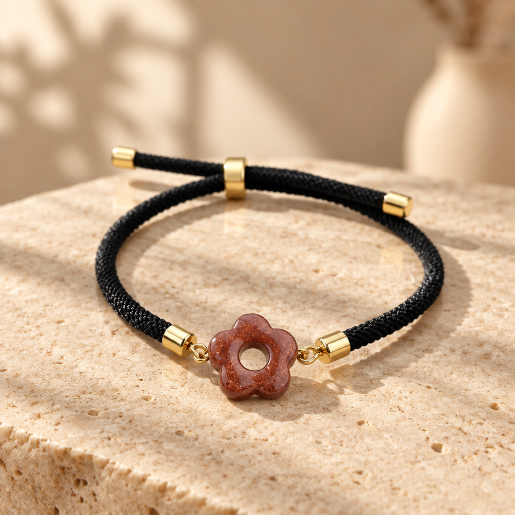 Bracelet cordon noir pampille marron