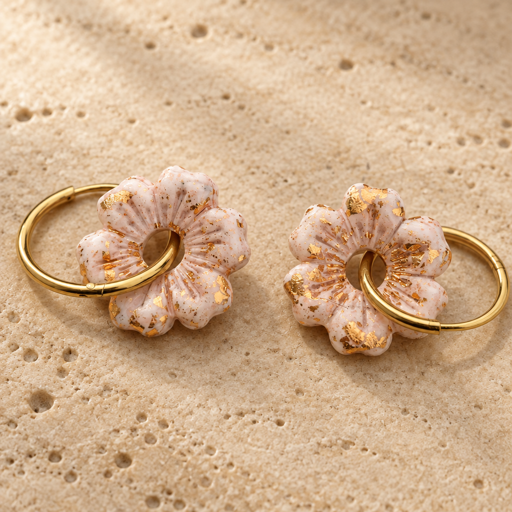 Pampilles fleurs roses gold