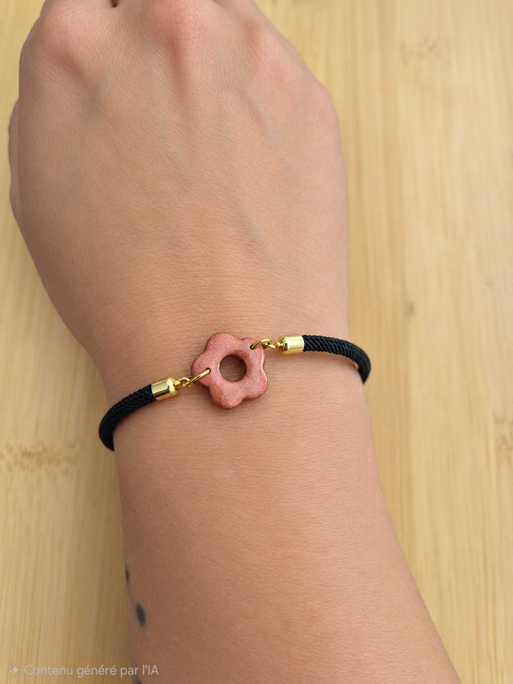 Bracelet cordon noir pampille marron
