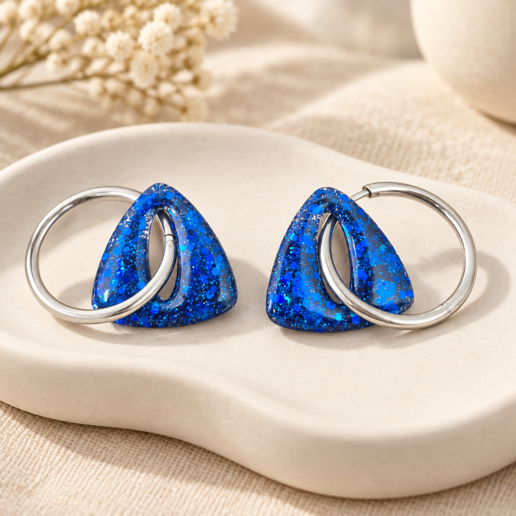 Pampilles triangles bleues paillettes
