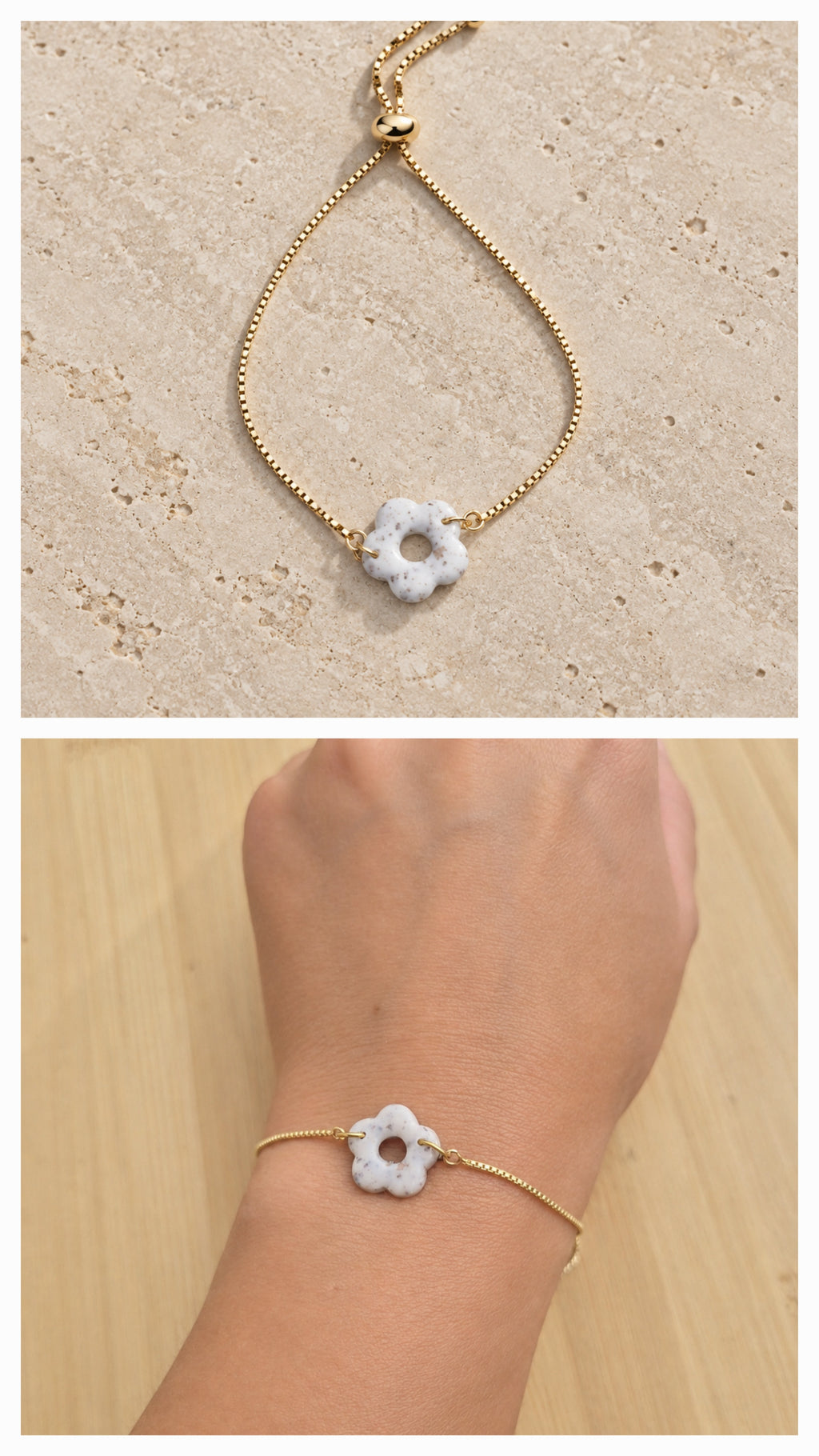 Bracelet doré pampille beige