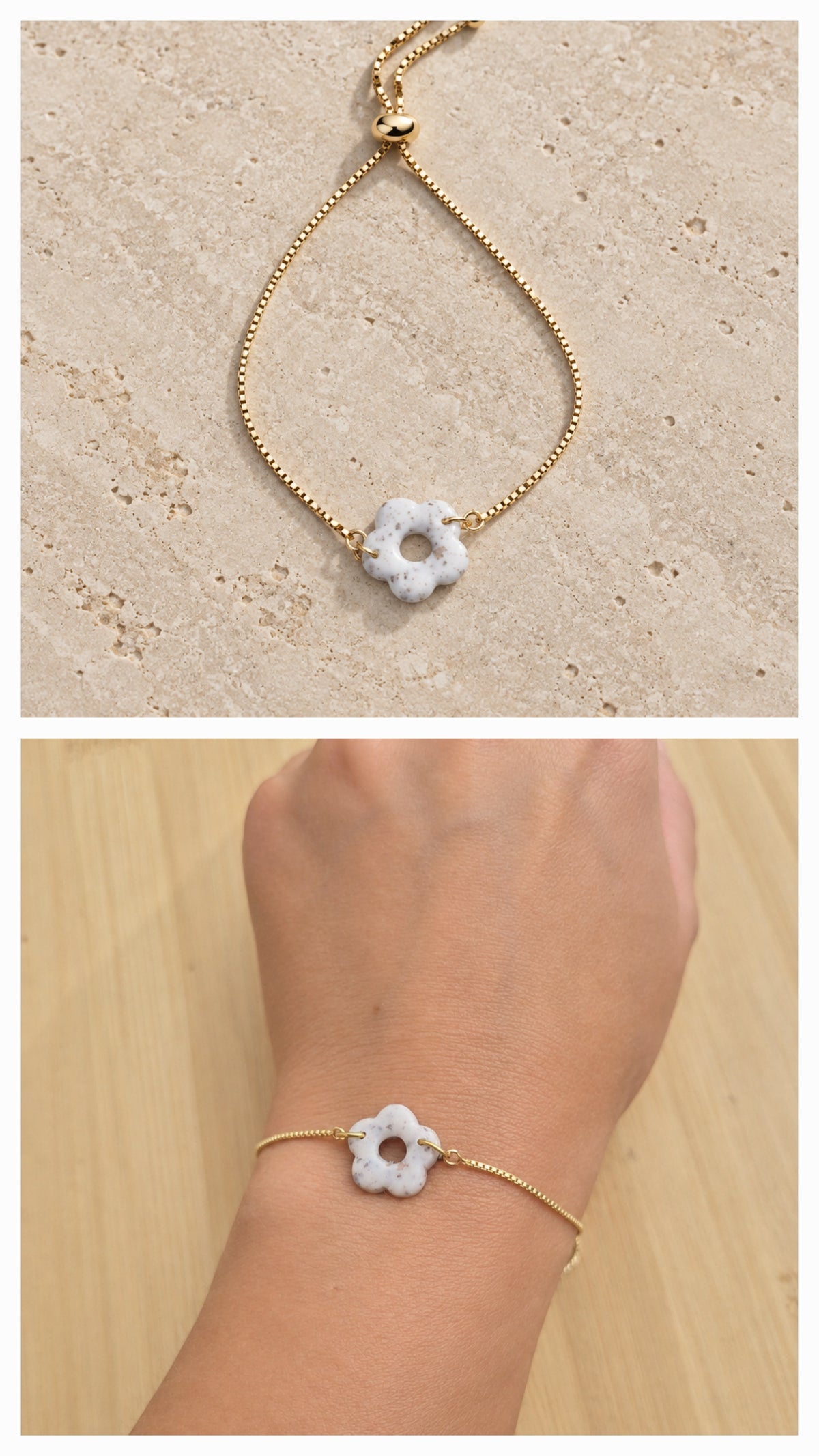 Bracelet doré pampille beige